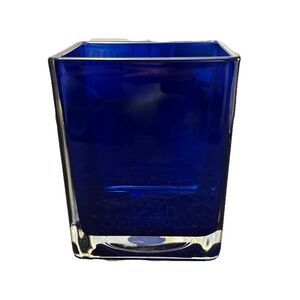 Teleflora Cobalt Blue Square Glass Vase Made in Poland Floral Gift Vase Vintage‎